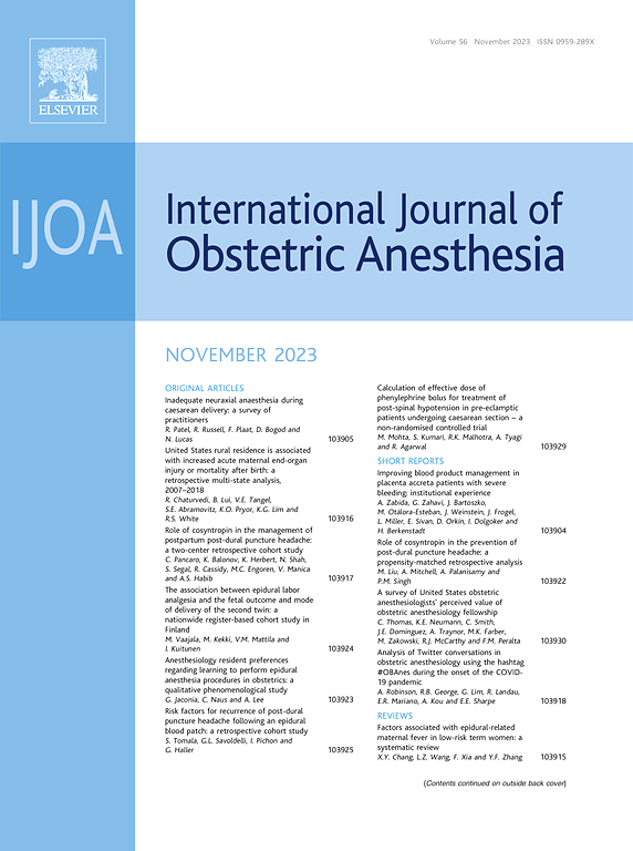 Go to journal home page - International Journal of Obstetric Anesthesia